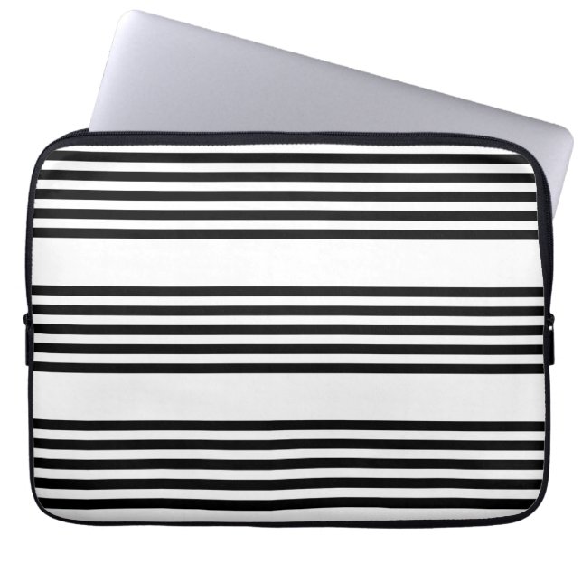 Black and white five stripe pattern laptop sleeve (Front)