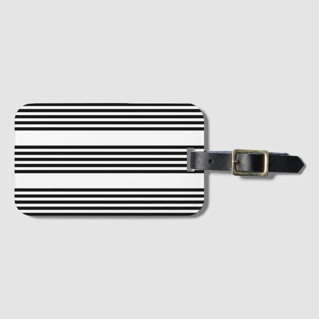 Black and white five stripe pattern luggage tag (Front Horizontal)