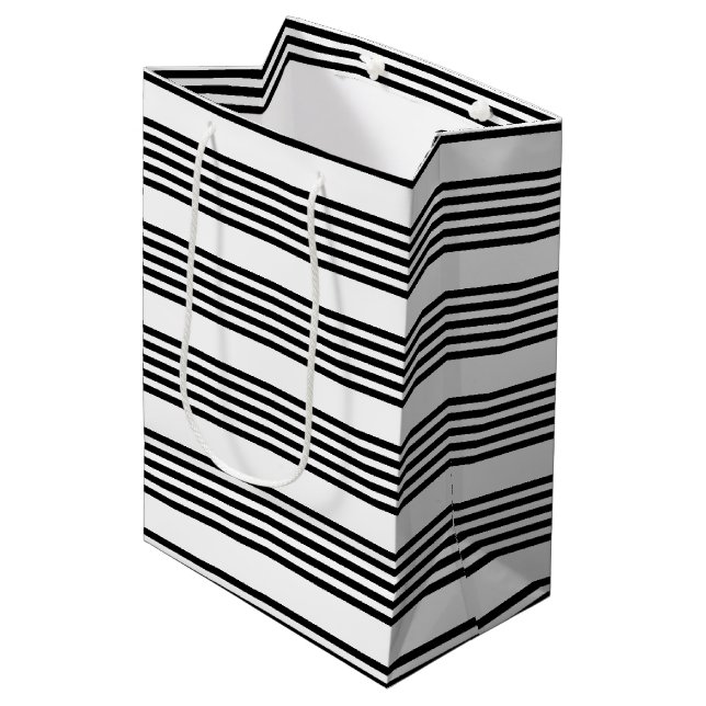 Black and white five stripe pattern medium gift bag (Front Angled)