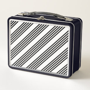Black and white five stripe pattern metal lunch box