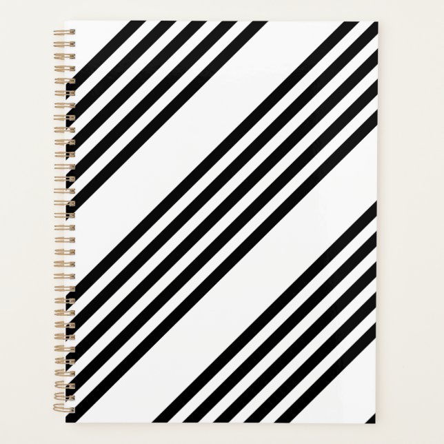 Black and white five stripe pattern planner (Front)