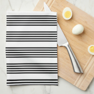 Black and white five stripe pattern tea towel