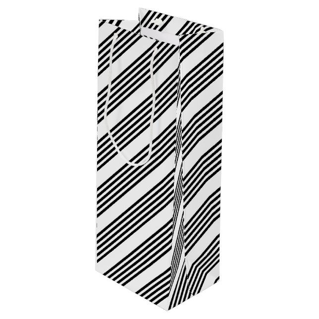 Black and white five stripe pattern wine gift bag (Front Angled)