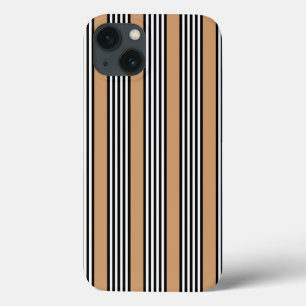 Black and white five stripe pattern with tan iPhone 13 case