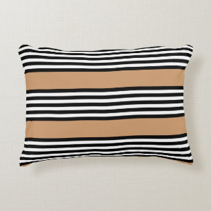 Black and white five stripe pattern with tan decorative cushion