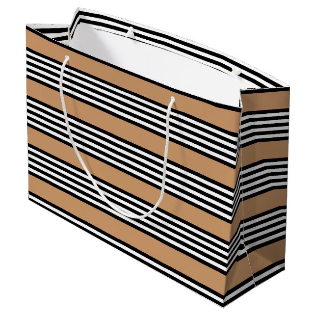 Black and white five stripe pattern with tan large gift bag (Back Angled)
