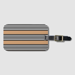 Black and white five stripe pattern with tan luggage tag