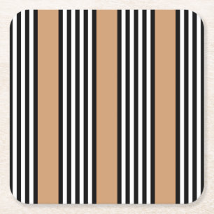 Black and white five stripe pattern with tan square paper coaster