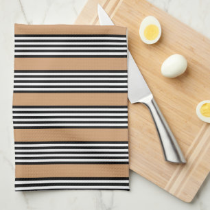 Black and white five stripe pattern with tan tea towel