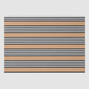 Black and white five stripe pattern with tan tissue paper