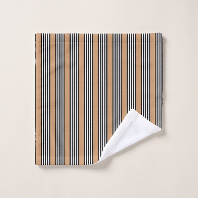 Black and white five stripe pattern with tan wash cloth (Wash Cloth)