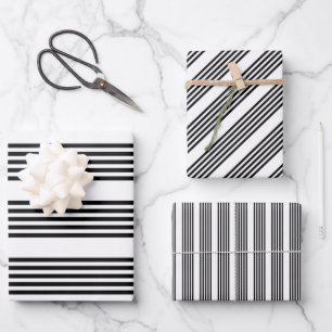 Black and white five stripe pattern wrapping paper sheet