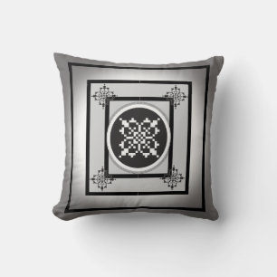 Black and white Five Suns folk art design  Cushion