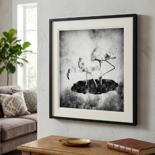 Black and White Flamingo Watercolor Wall Art Decor