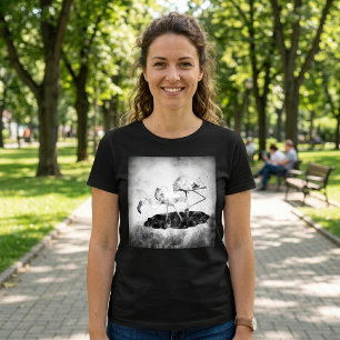 Black and White Flamingo Watercolor Wall Art Decor T-Shirt