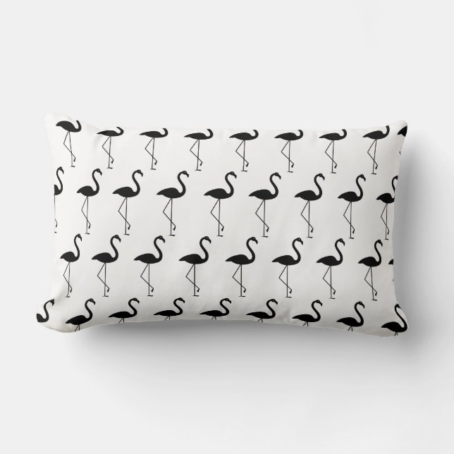 Black and White Flamingos Lumbar Cushion (Front)