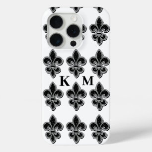Black and White Fleur De Lis iPhone 15 Pro Case