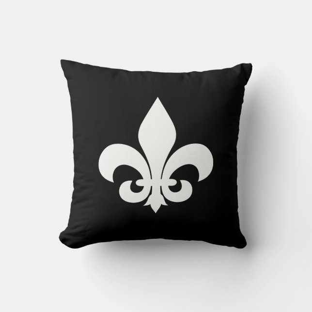 Black and White Fleur de Lis Cushion (Front)