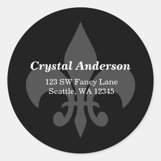 Black and White Fleur-De-Lis Custom Address Label (Front)