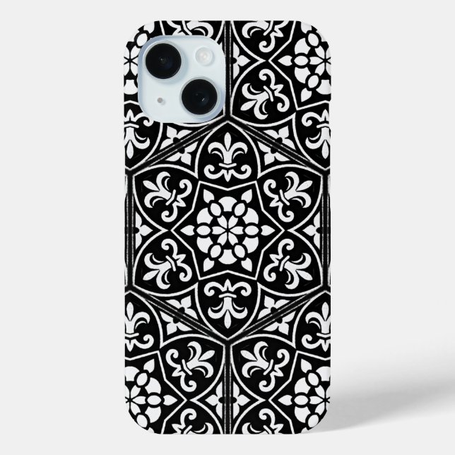 Black and white fleur de lis floral pattern Case-Mate iPhone case (Back)