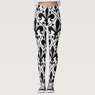 Black and White Fleur de Lis French Classic Leggings