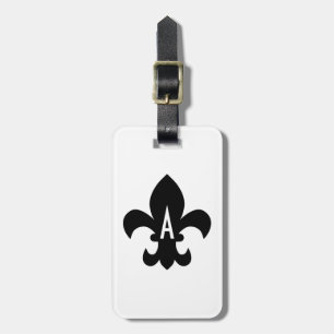 Black and White Fleur de Lis Monogram Luggage Tag