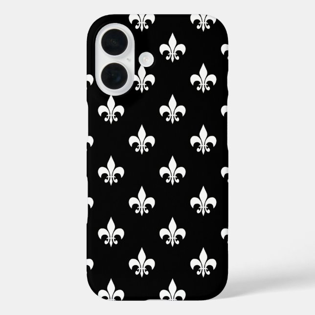 Black and White Fleur de Lis Pattern Case-Mate iPhone Case (Back)