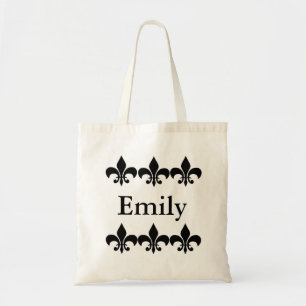 Black and White Fleur De Lis Personalised Tote