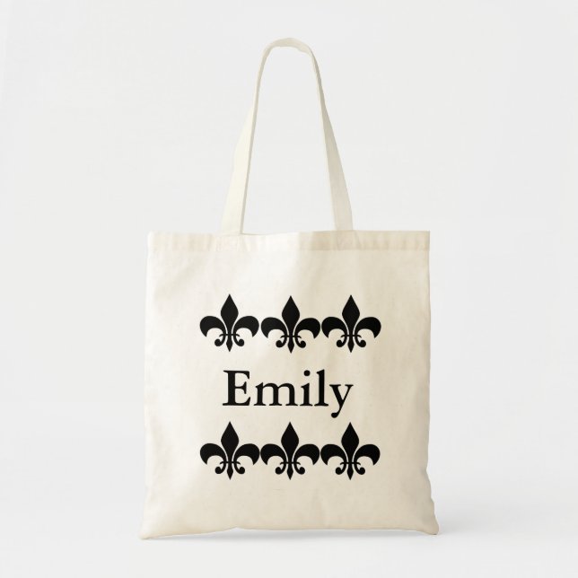 Black and White Fleur De Lis Personalised Tote Bag (Front)