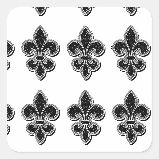 Black and White Fleur De Lis  Square Sticker (Front)