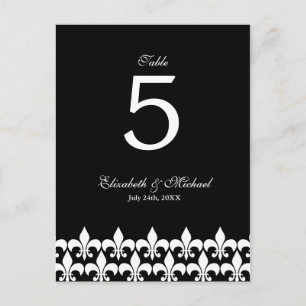 Black and White Fleur de Lis Wedding Table Number Postcard