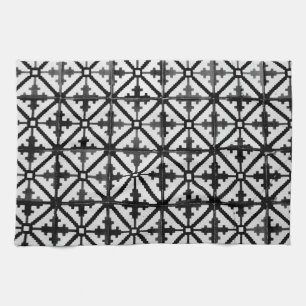 Black and White Floor Tile Pattern Tea Towel