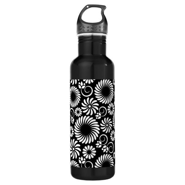 Black and white floral 710 ml water bottle (Front)