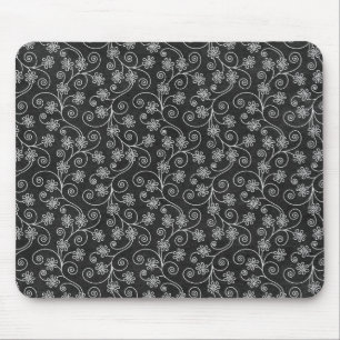 Black and White Floral Abstract Mouse Mat