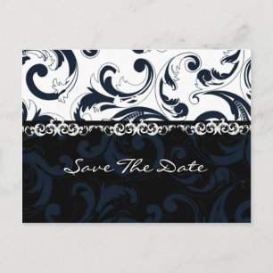 Black and White Floral Announcement Postcard