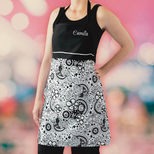 Black and White Floral  Apron