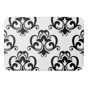 Black and White Floral Arabesque  Bath Mat