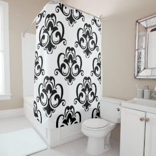 Black and White Floral Arabesque  Shower Curtain