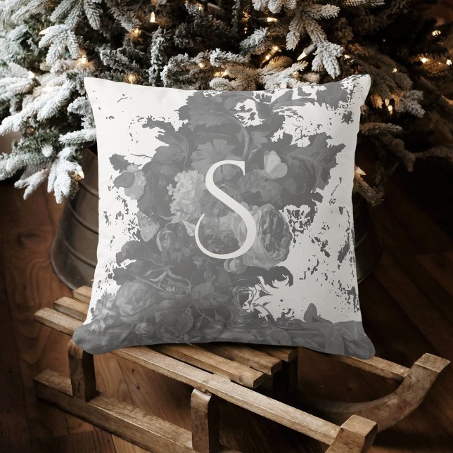 Black and White Floral Artistic Personalised Gift Cushion (Creator Uploaded)
