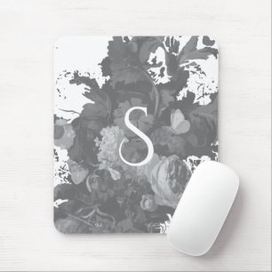 Black and White Floral Artistic Personalised Gift Mouse Mat