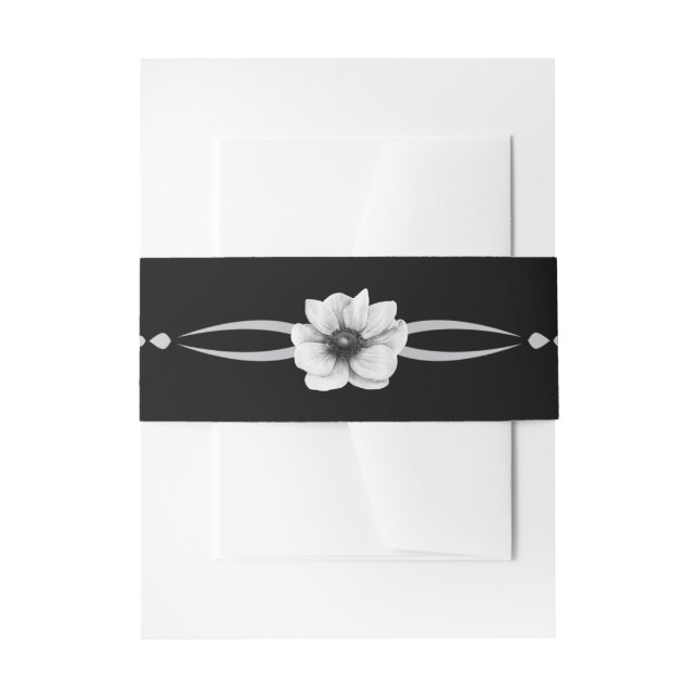 Black and White Floral Belly Band Invitation Belly Band (Front Example)