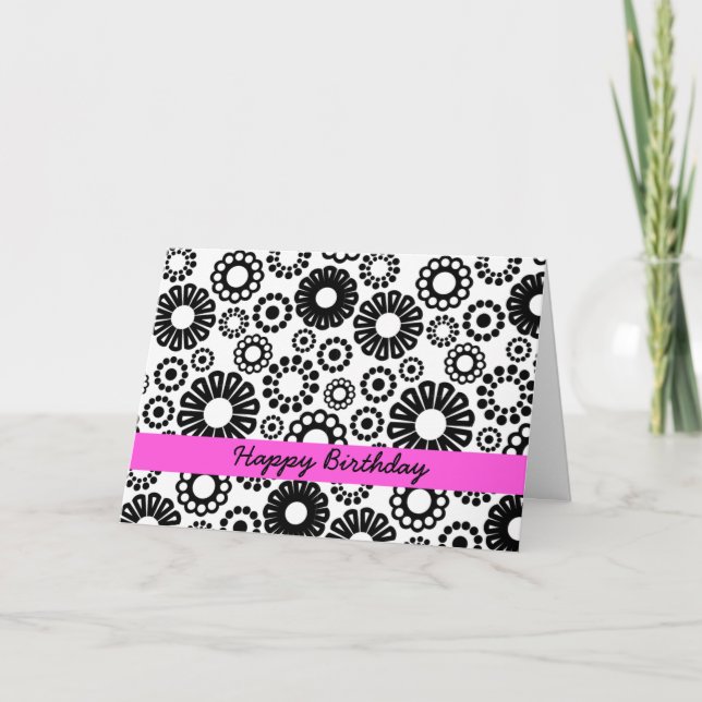 Black and white floral Birthday Card (Front)
