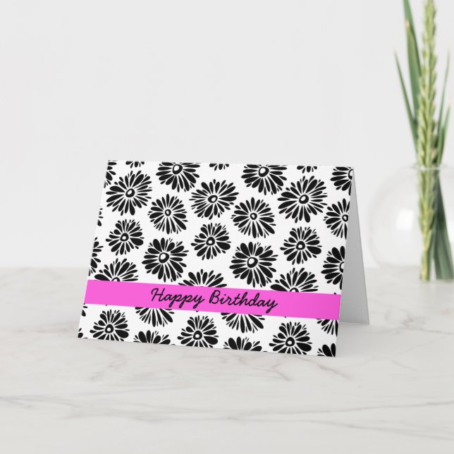 Black and white floral Birthday Card (Front)