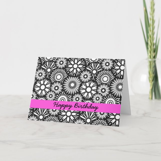 Black and white floral Birthday Card (Front)