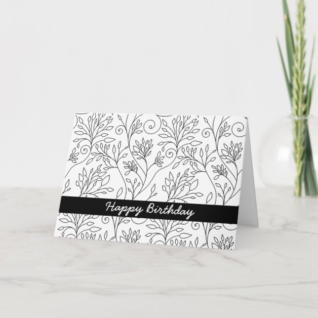 Black and white floral Birthday Card (Front)