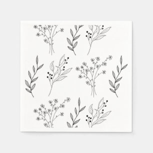 Black and White Floral Boho Wedding Napkin