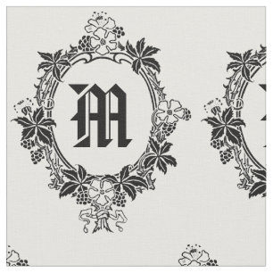 Black and White Floral Border with Monogram Fabric