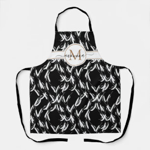 Black and White Floral Botanical Gold Monogrammed Apron