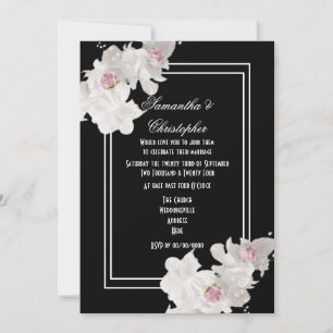 Black and white floral bouquet modern wedding invitation