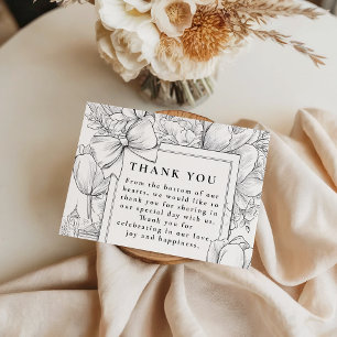 Black and White Floral Bow Wedding Thank You Card